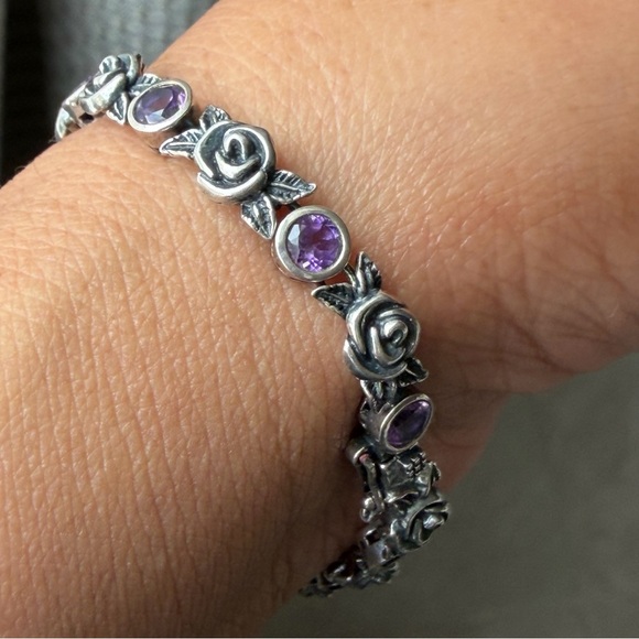 PAZ CREATIONS | Amethyst Sterling Silver Rose Bud Dainty Design Tennis Bracelet - Picture 8 of 11